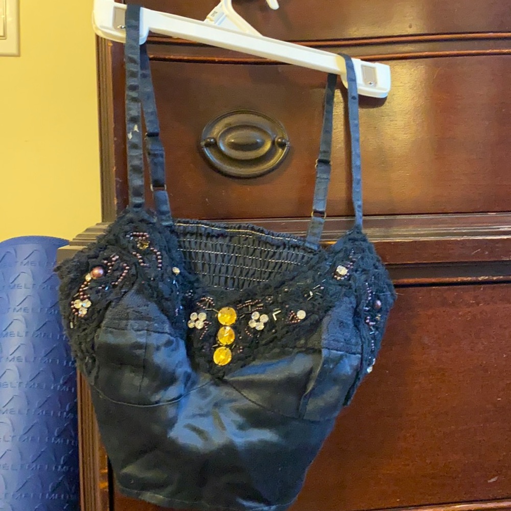 Free People Satin Bling Bralete Black